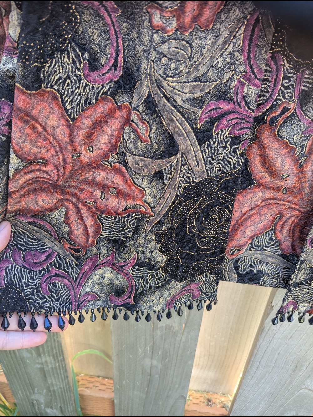 Floral Cardigan And Tank Set with Beaded Hem - Picture 3 of 4